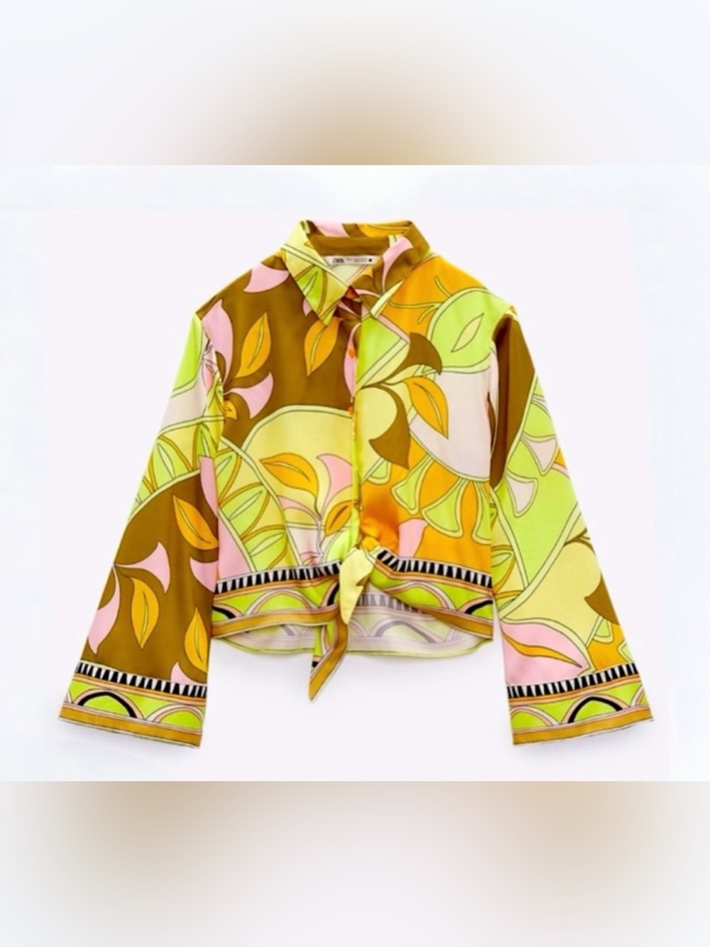 Zara satin bell sleeve tie shirt EL